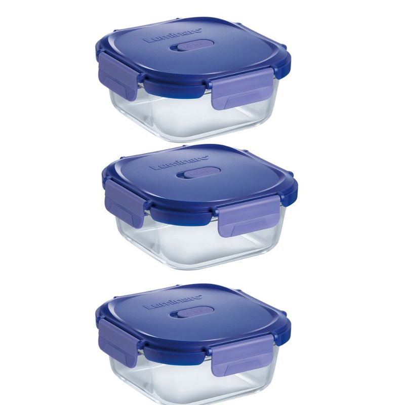 LUMINARC - Pack de 3 Contenedores Hermético de Vidrio Cuadrado 800 ml