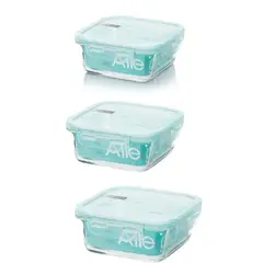 ALLEGRA - Pack de 3 Contenedores Hermético De Vidrio Cuadrado 380 Ml