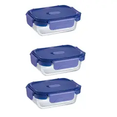 LUMINARC - Pack de 3 Contenedores Hermético Vidrio Rectangular 370 ml