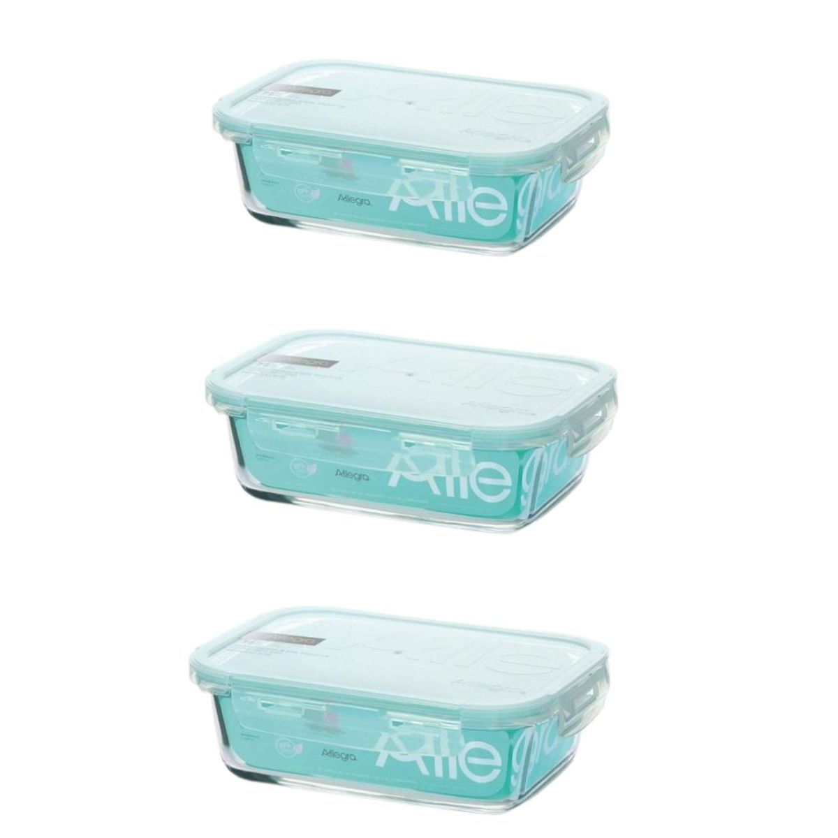 ALLEGRA - Pack 3 Contenedores Hermético Vidrio Rectangular 420Ml
