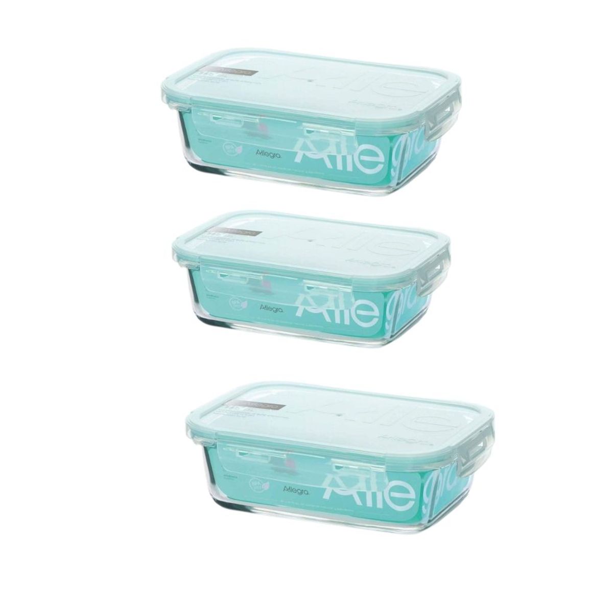 ALLEGRA - Pack de 3 Contenedores Hermético Vidrio Rectangular 750 Ml