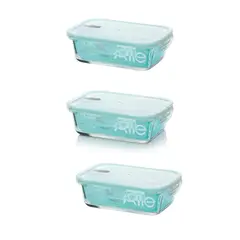ALLEGRA - Pack 3 Contenedores Hermético Vidrio Rectangular De 1 Litro