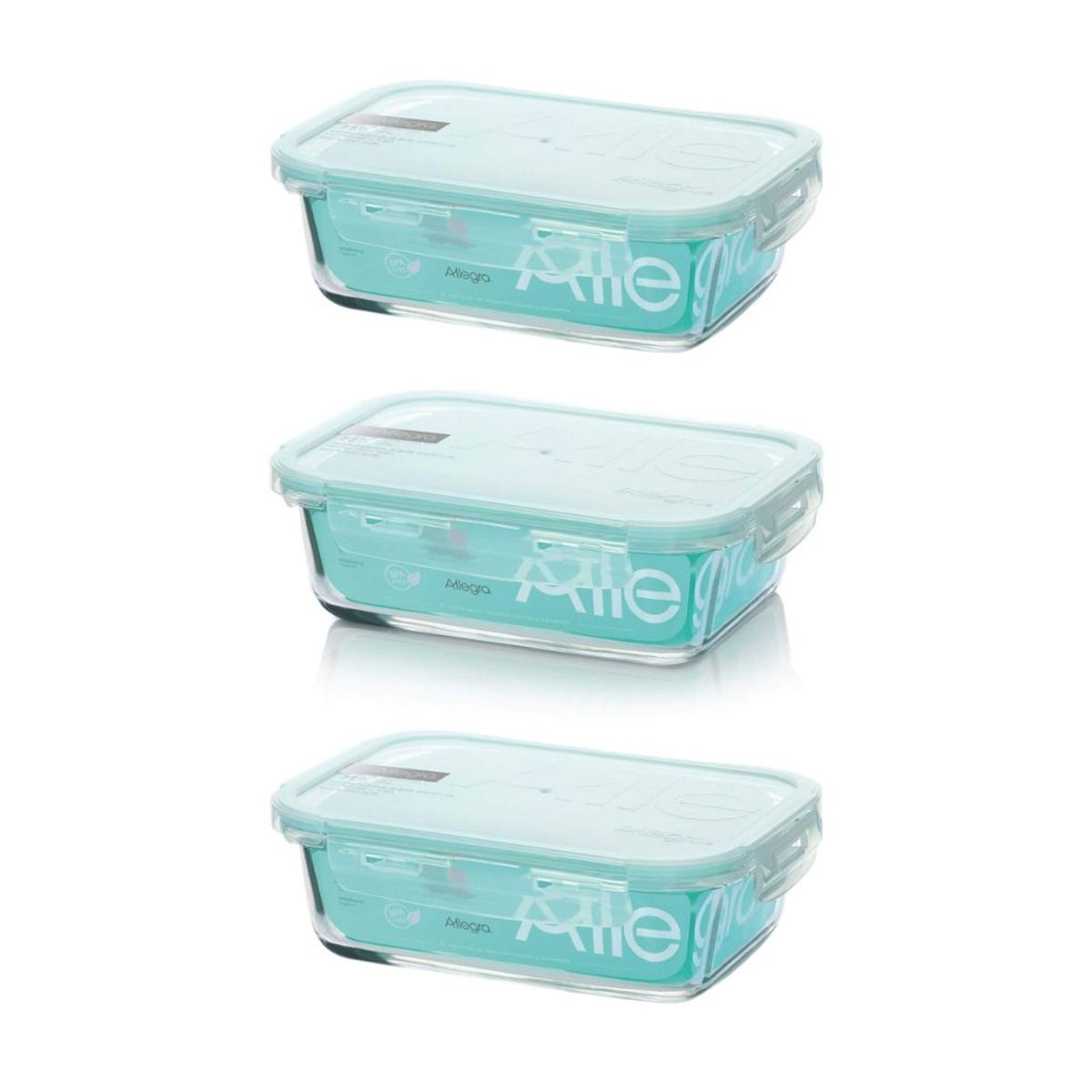 ALLEGRA - Pack 3 Contenedores Hermético Vidrio Rectangular 1.5 Litros