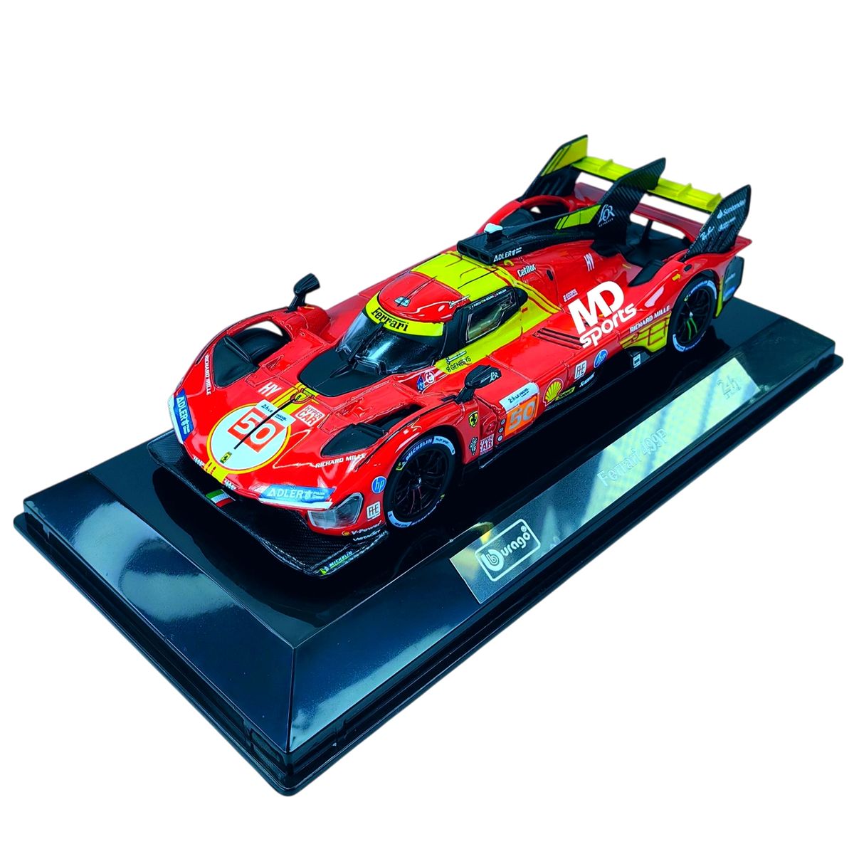 BBURAGO - Auto LeMans Ferrari 499P LM 2024 #50 Caja Acrilica Burago 1:43