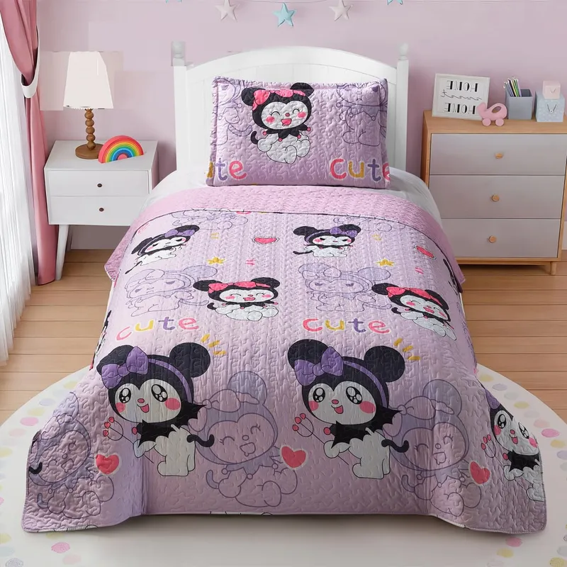 GENERICO - CUBRECAMA DE NIÑA KUROMI CUTE LILA QUILT DE VERANO 1.5 PLAZA TF