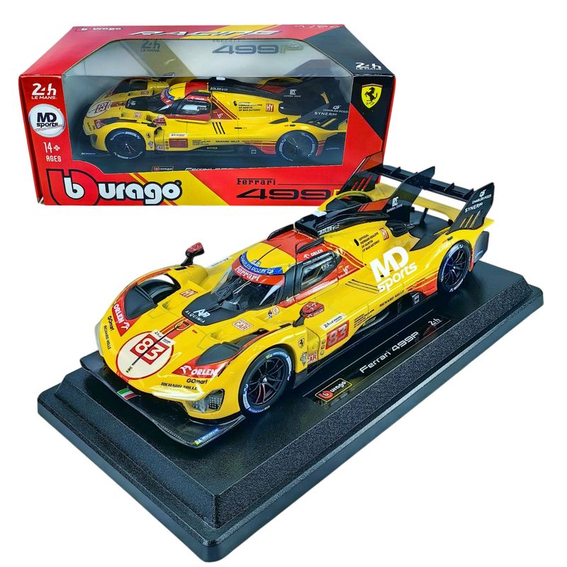 BBURAGO - Auto Ferrari 499P Amarillo LeMans 2024 #83 Caja Acrilic 1:24