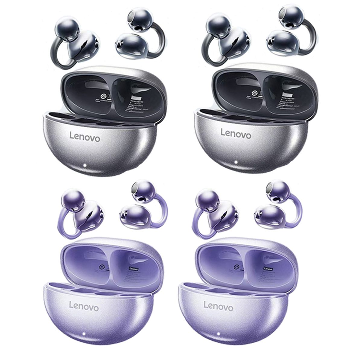 LENOVO - Set 4 Audífonos Lenovo TA140  Tws Bluetooth 54-2Negro+2Morado