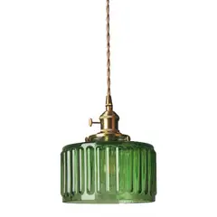CASA NEW - Lámpara Colgante Con Pantalla De Cristal A Rayas Ø17cm - Verde