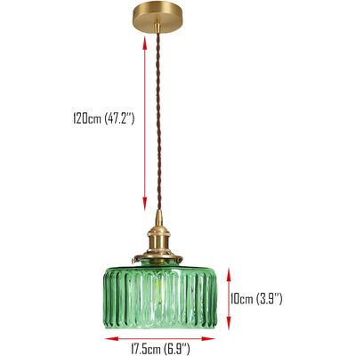 Imagen 2 del producto Lámpara Colgante Con Pantalla De Cristal A Rayas Ø17cm - Verde