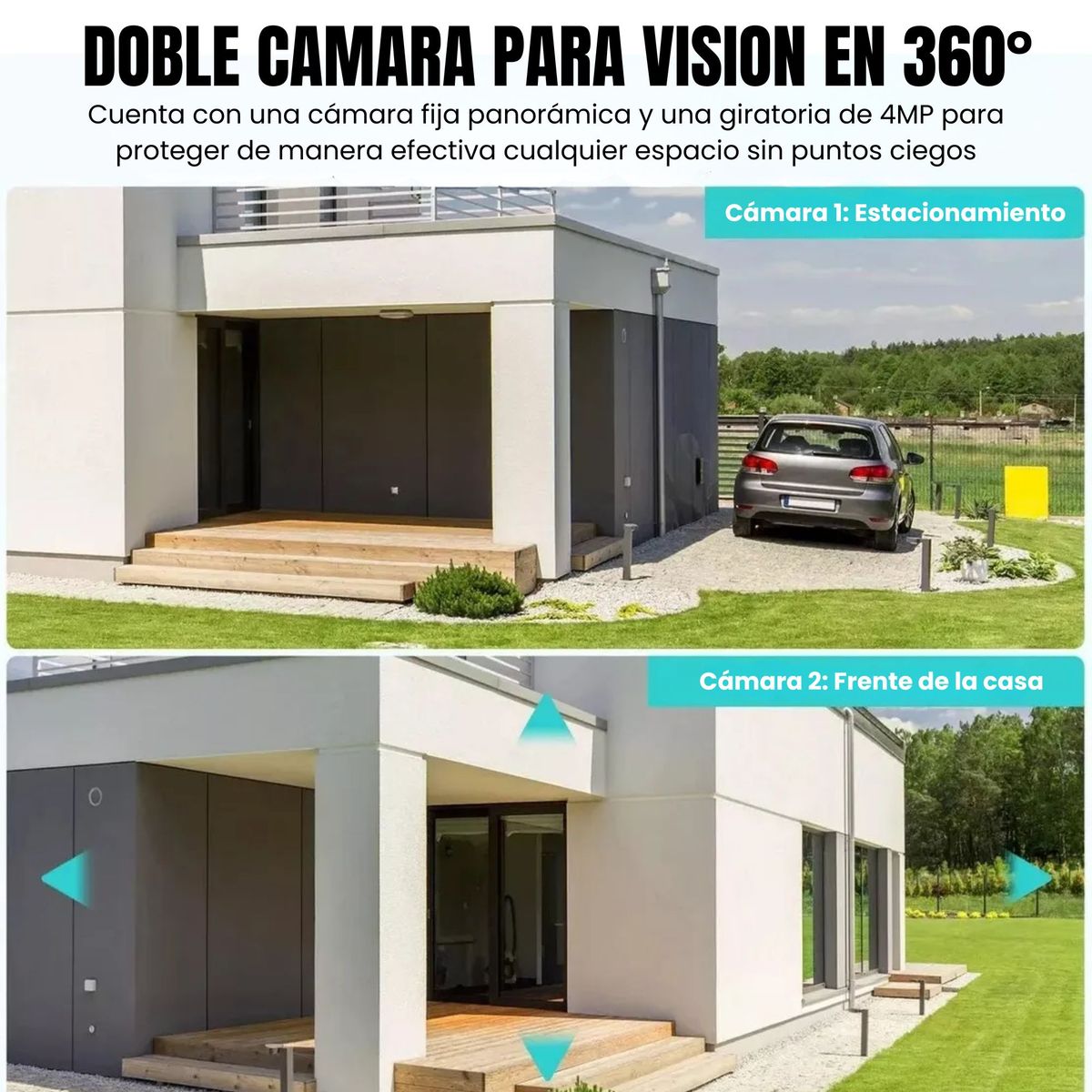 BAZUCA - Cámara Seguridad Exterior Wifi FullHD 8mp Doble Lente Visión Nocturna Profesiona