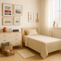ARMONIA - Set de sábanas 1 plaza Twin 144 hilos estilo color beige