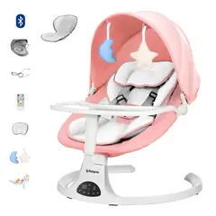 LUBABYCAS - Mecedora Eléctrica 2 En 1 Bluetooth Yoya Rosada