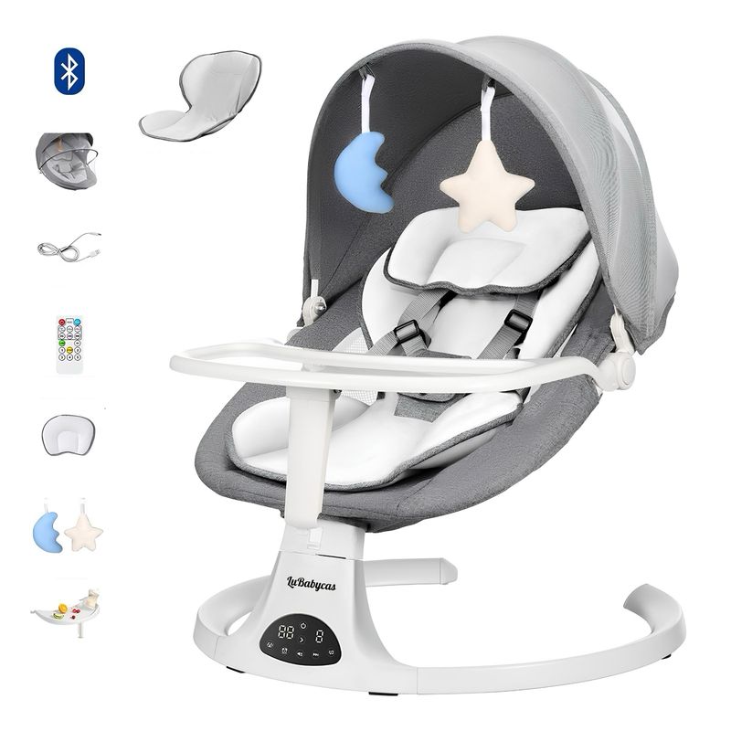 LUBABYCAS - Mecedora Eléctrica 2 En 1 Bluetooth Yoya Gris LuBabycas