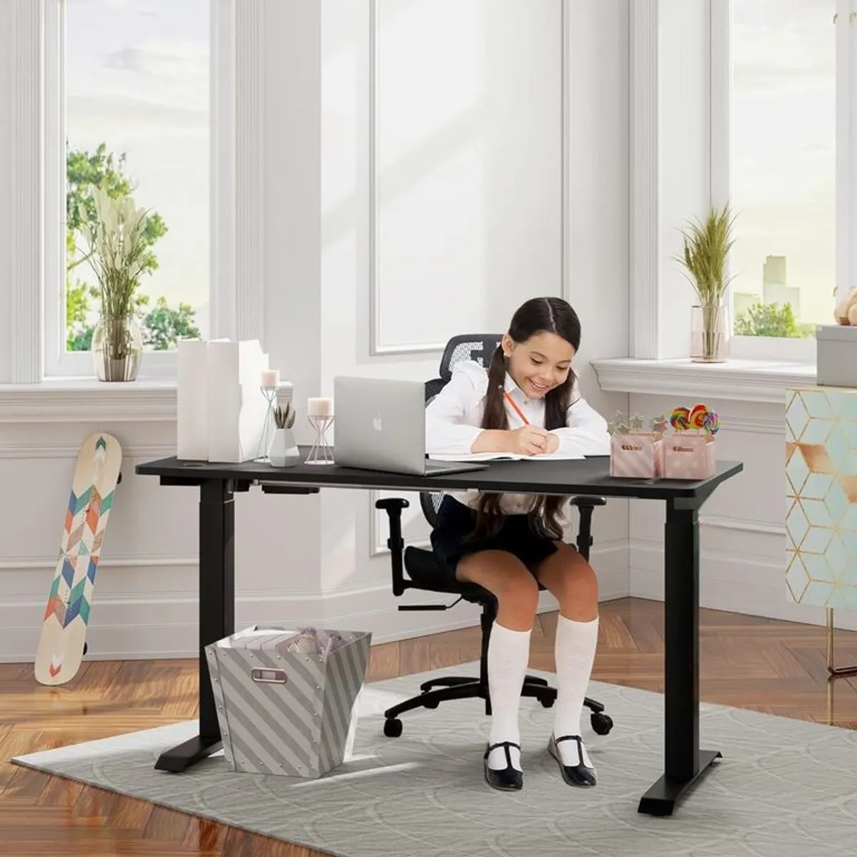 ANYHOGAR - Escritorio Eléctrico De Altura Regulable 120x60 Cm Negro