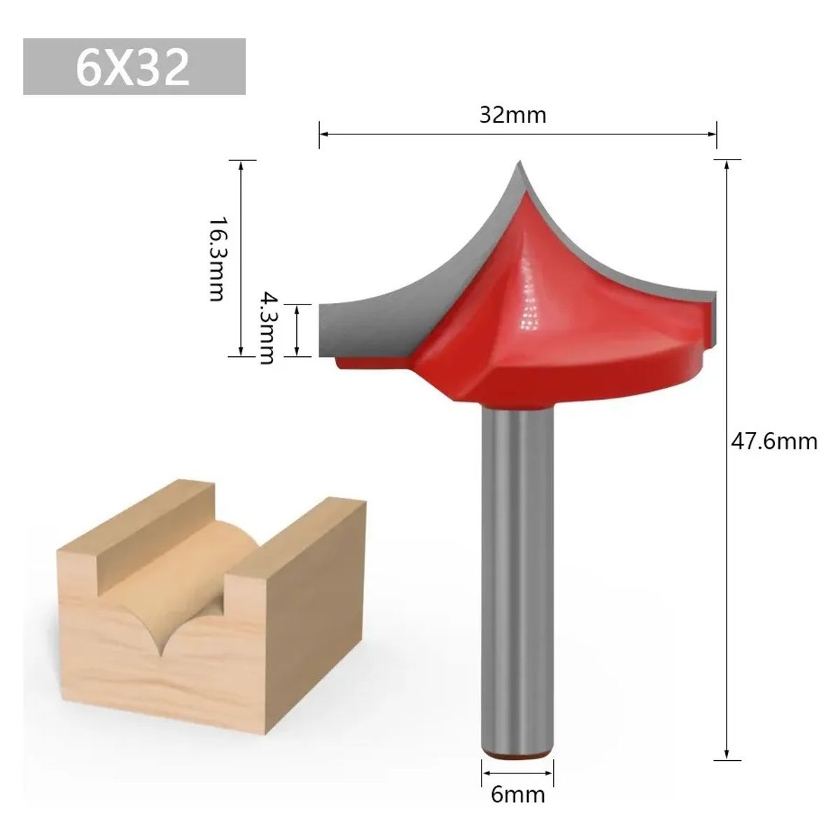 GENERICO - Fresa Madera Doble Perfilado Curvo Vástago 6mm 6x32mm 1pcs