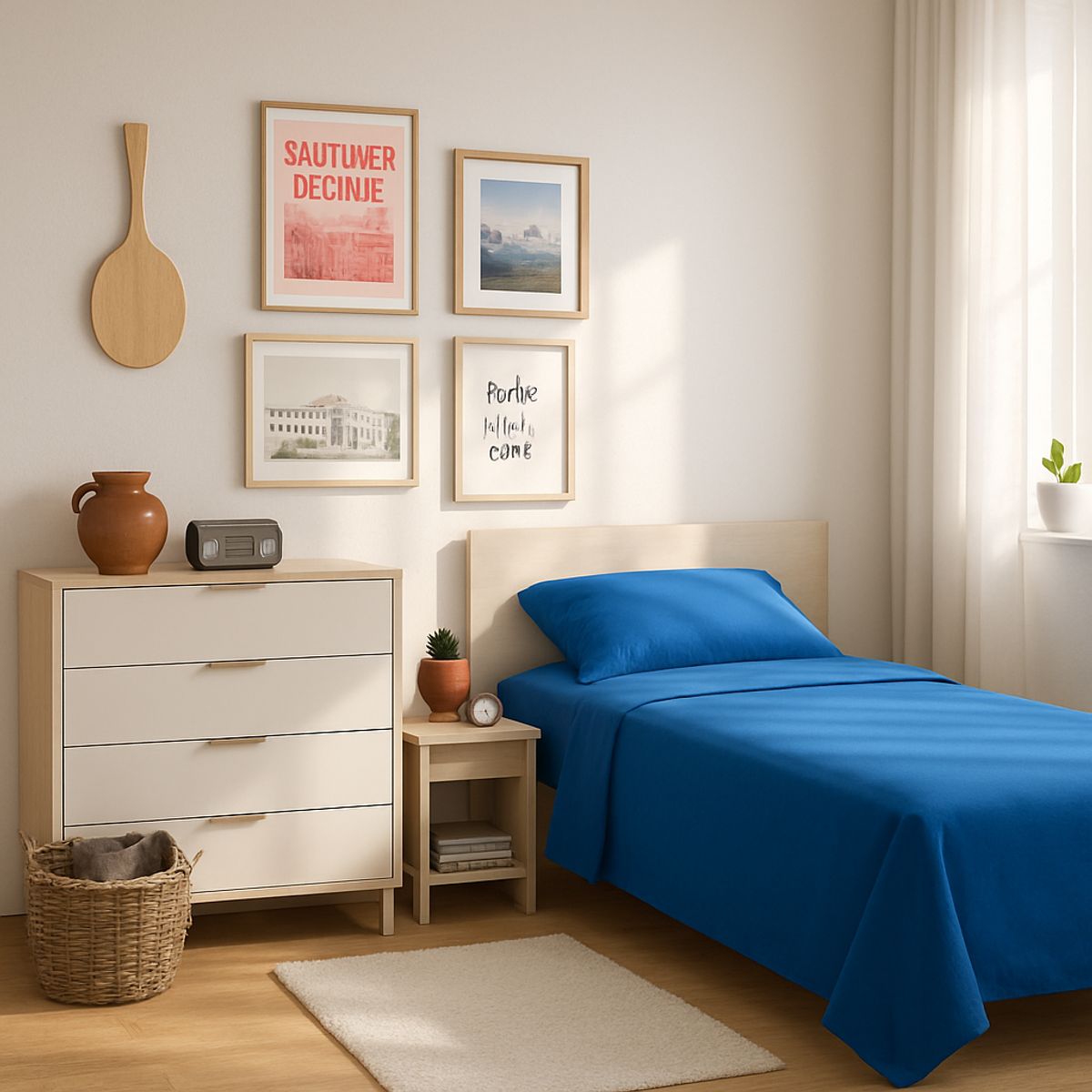 ARMONIA - Set de sábanas 1 plaza Twin 144 hilos estilo azul claro