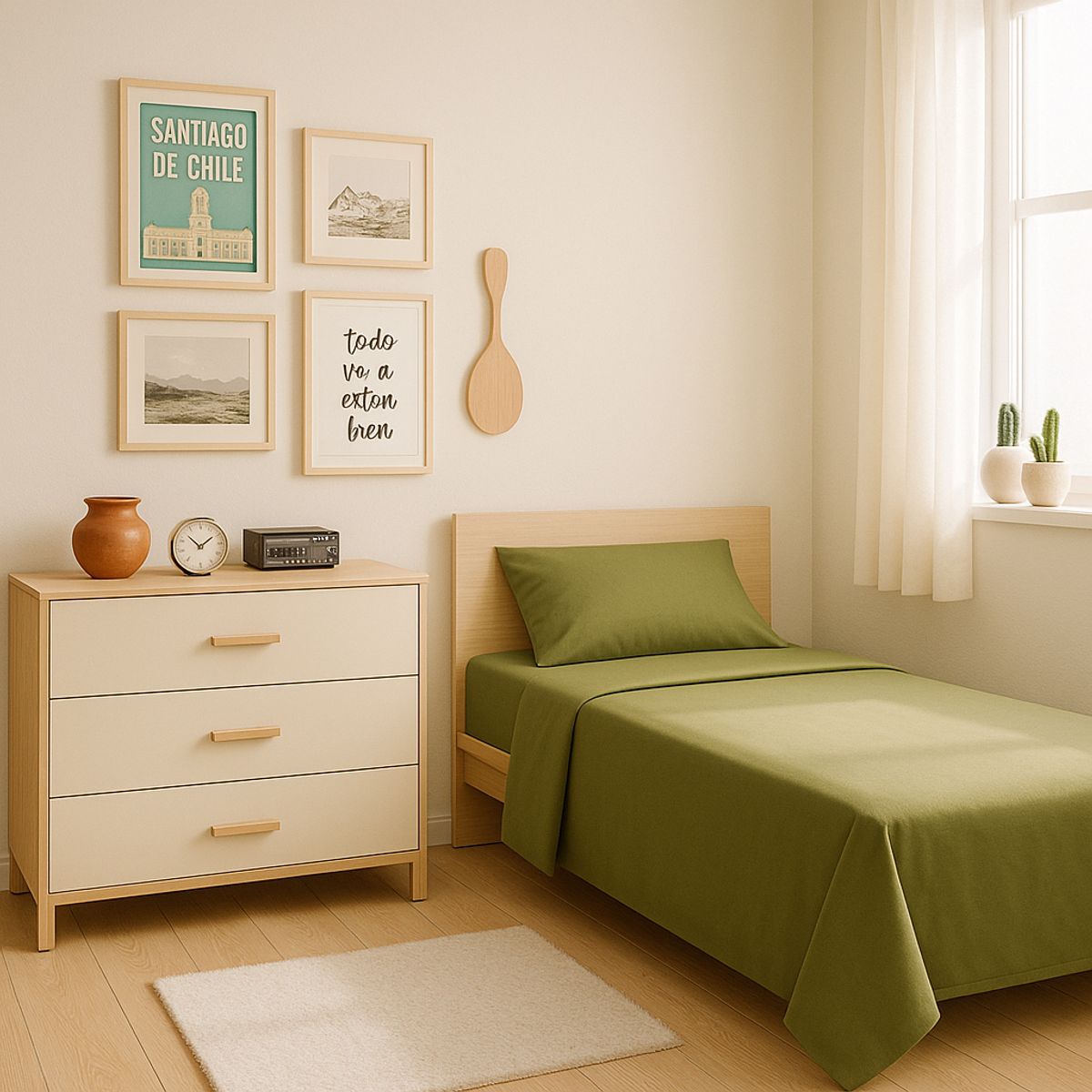 ARMONIA - Juego de cama Twin de 1 plaza 144 hilos patrón verdoso