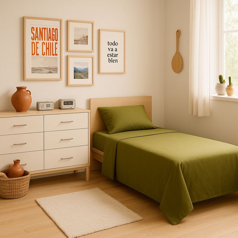 ARMONIA - Set de sábanas 1 plaza Twin 144 hilos estilo color verde