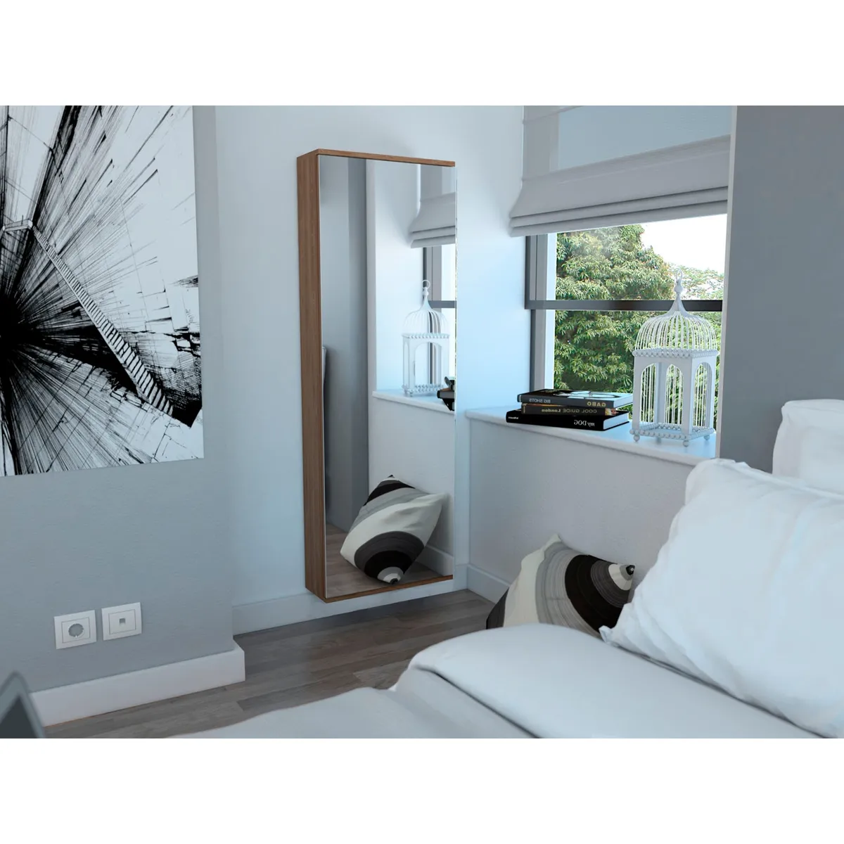 TUHOME - Zapatero 1 Puerta Con Espejo - Café Claro 138x47x17.6 cm