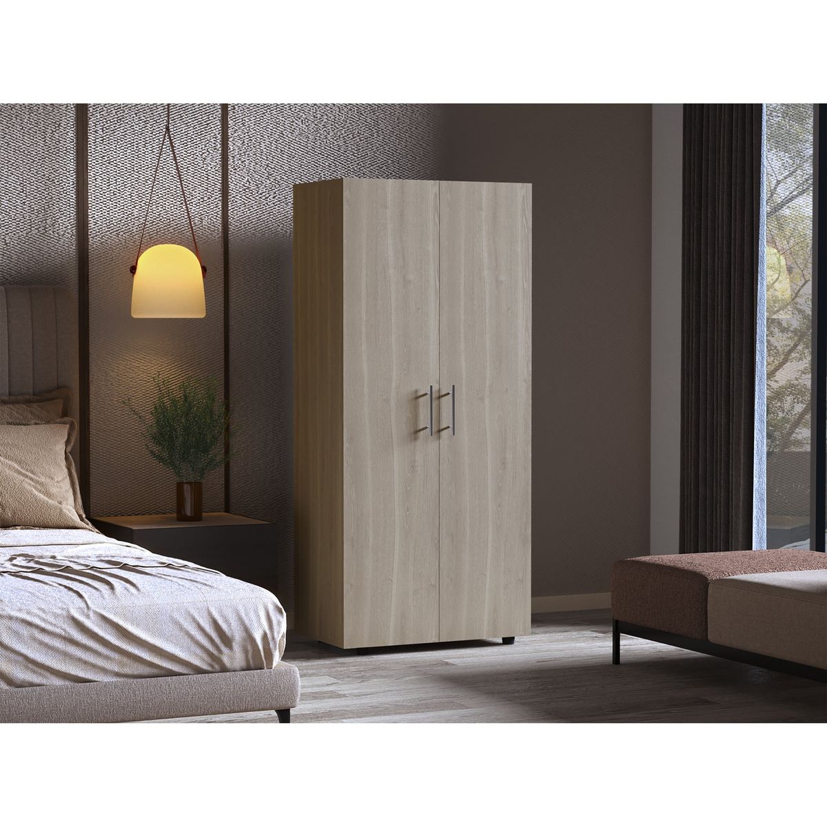 TUHOME - Closet Tera 2 Puertas Ceniza Y Blanco 180x180x48 Cm