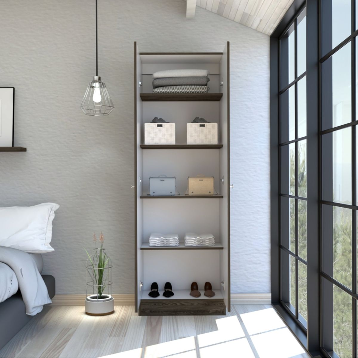 TUHOME - Closet 2 Puertas Home Coñac Y Blanco 180x60x30 Cm