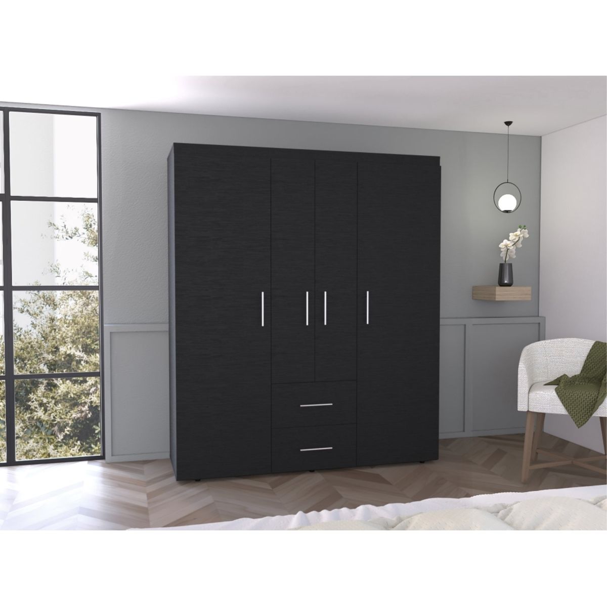 TUHOME - Closet 4 Puertas 2 Cajones - Negro 177.9x150.3x50.4 cm