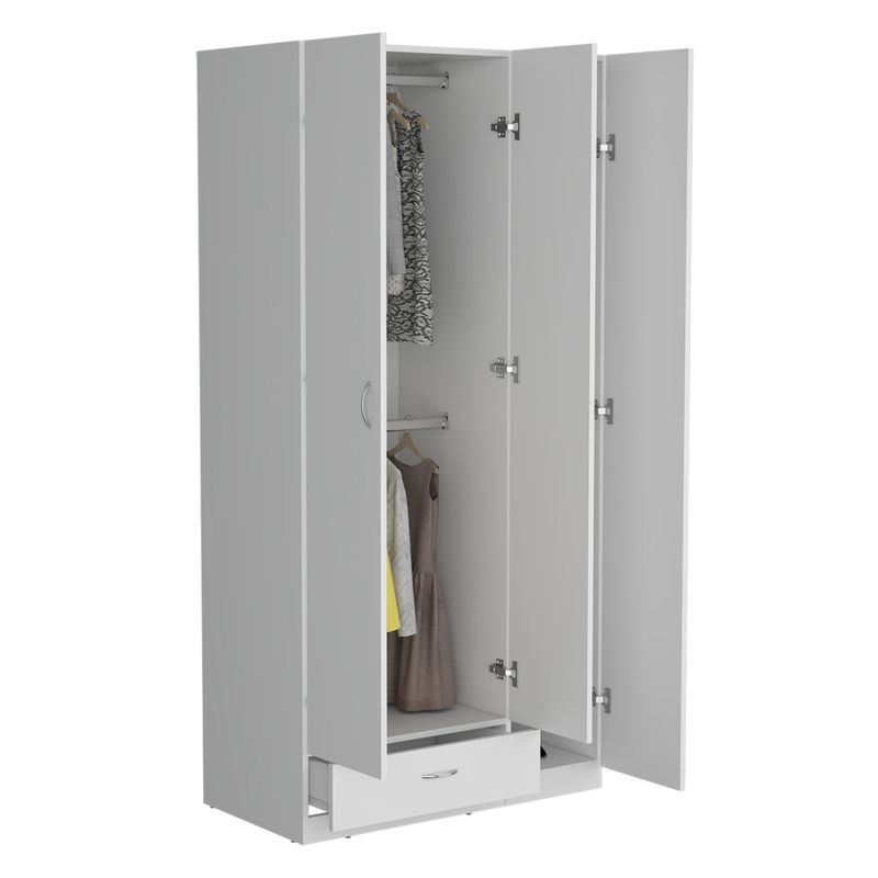 TUHOME - Clóset 3 Puertas 1 Cajón Con Colgadores 1846x90x473 Cm Blanco