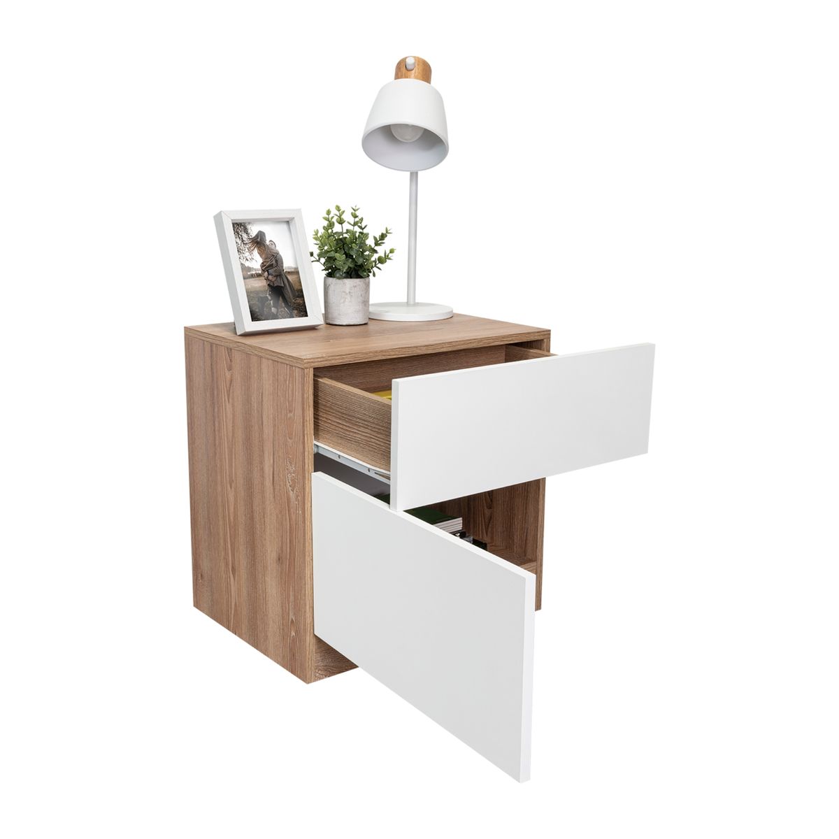 TUHOME - Velador Nebrask 1 Cajón 1 Puerta Miel Y Blanco 52x50x40 Cm