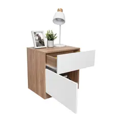 TUHOME - Velador Nebrask 1 Cajón 1 Puerta Miel Y Blanco 52x50x40 Cm