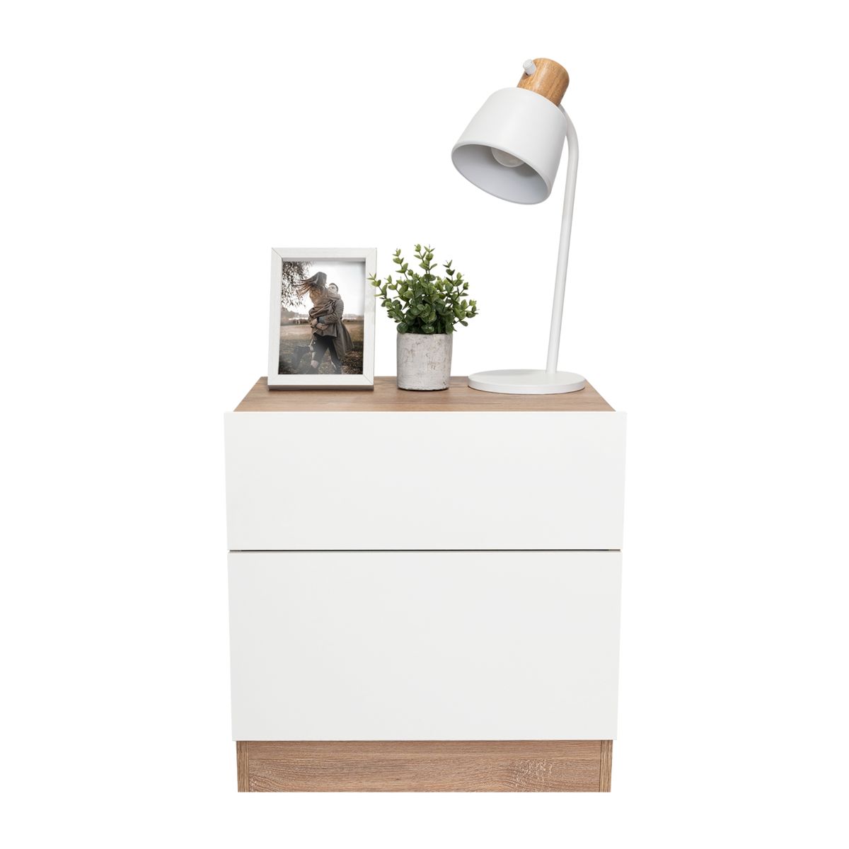 TUHOME - Velador Nebrask 1 Cajón 1 Puerta Miel Y Blanco 52x50x40 Cm