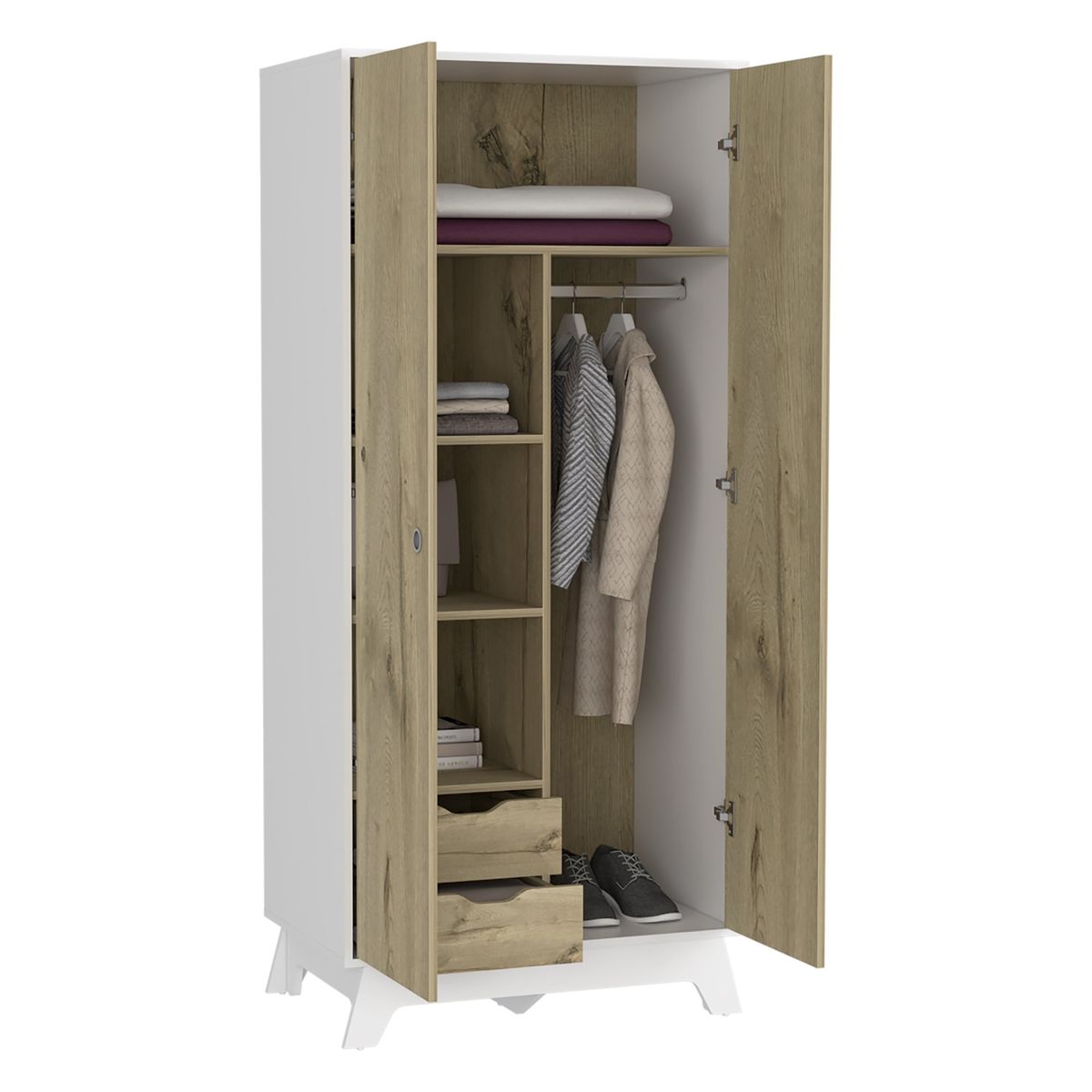 TUHOME - Closet 2 Puertas 2 Cajones Internos - Blanco y Café Claro 180.2x80x50 cm