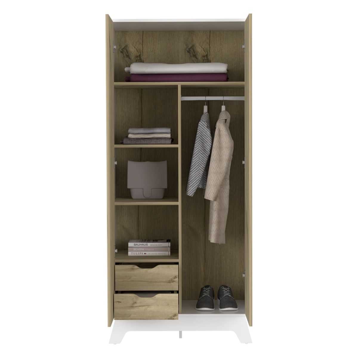 TUHOME - Closet 2 Puertas 2 Cajones Internos - Blanco y Café Claro 180.2x80x50 cm