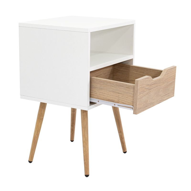 TUHOME - Velador Otom 1 Cajón Blanco Y Rovere 63x40x35 Cm