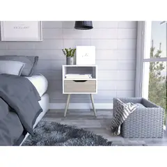 TUHOME - Velador Otom 1 Cajón Blanco Y Rovere 63x40x35 Cm