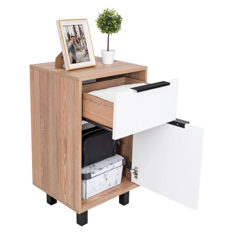 TUHOME - Velador Kaia 1 Cajón 1 Puerta Miel Y Blanco 70x41x36 Cm