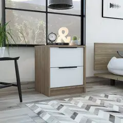 TUHOME - Velador Kaia 2 Cajones Miel Y Blanco 48x41x36 Cm