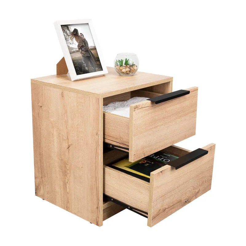 TUHOME - Velador Kaia 2 Cajones Duna Y Blanco 48x41x36 Cm