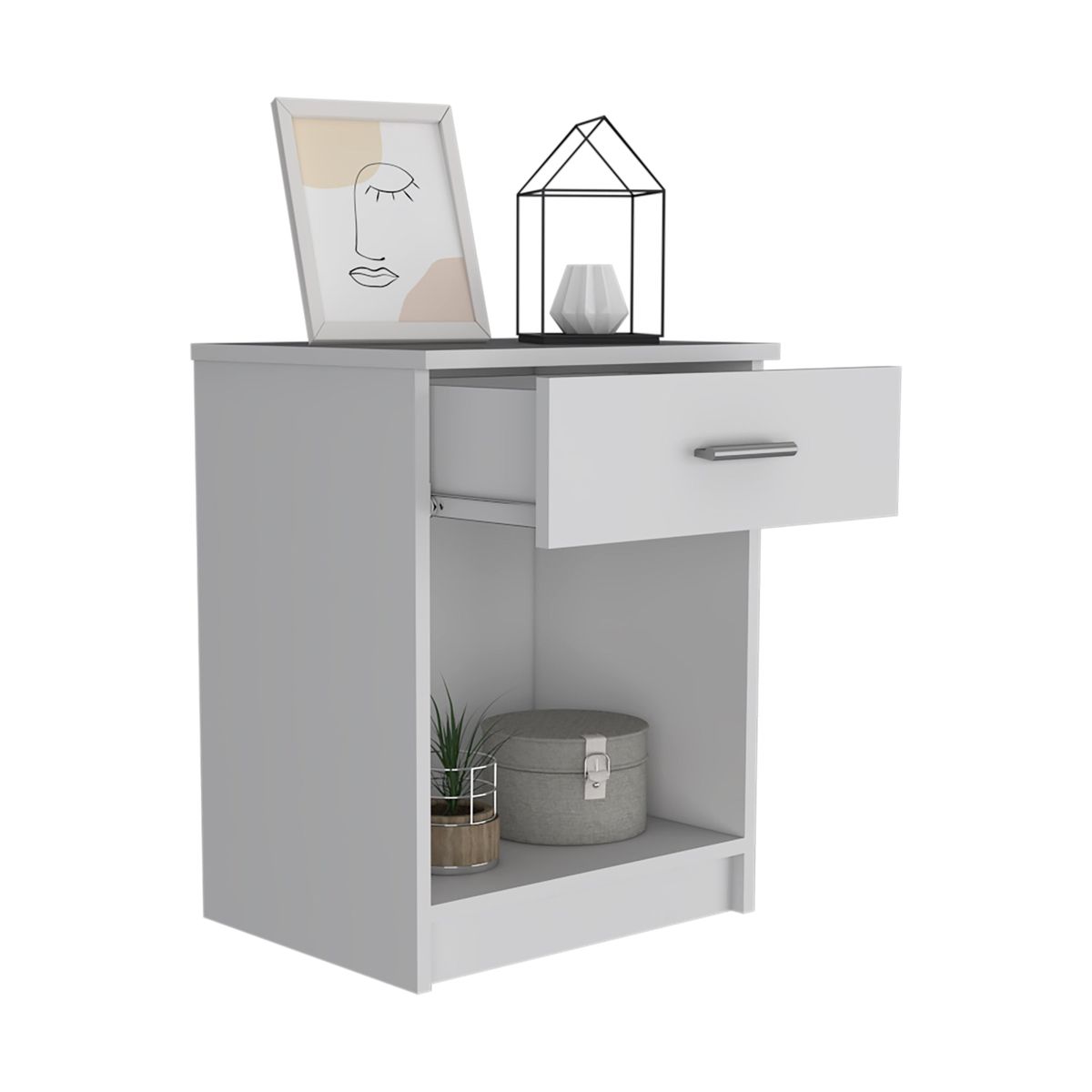 TUHOME - Velador Eco 1 Cajón Blanco 55x42x34 Cm