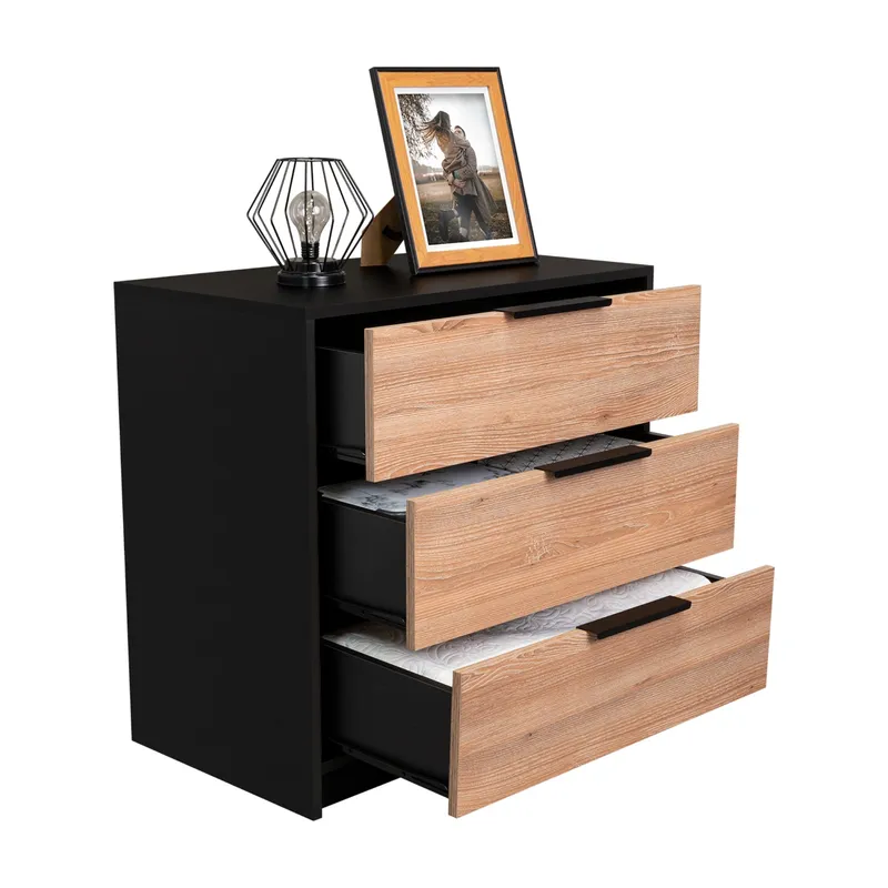 TUHOME - Cómoda Kaia 3 Cajones - Wengue Y Miel