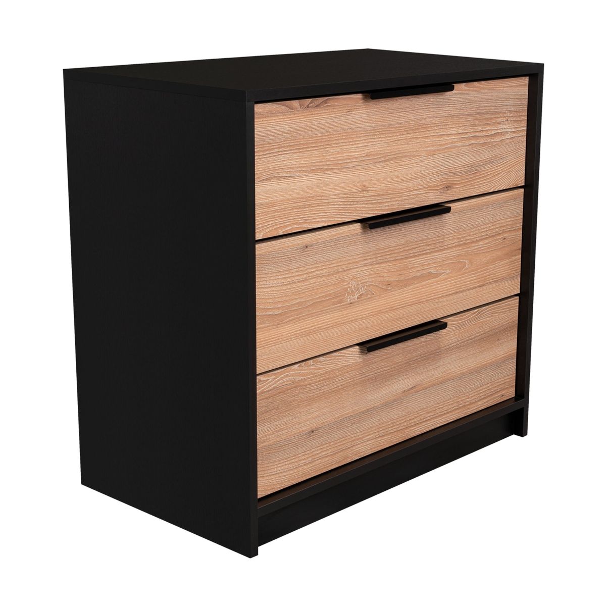 TUHOME - Comoda 3 Cajones - Negro y Café Claro 68.7x70x41.3 cm