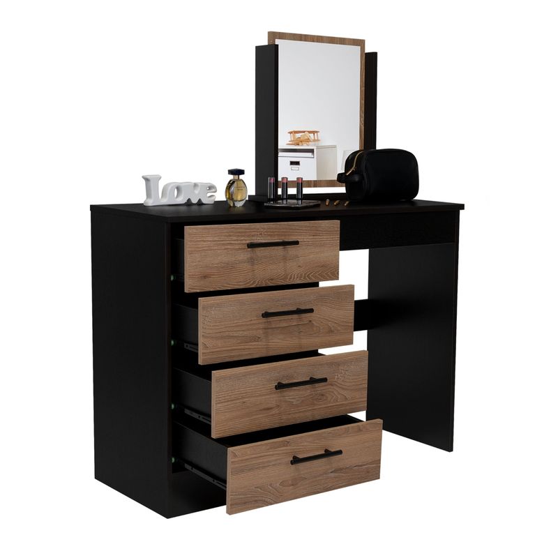 TUHOME - Mueble De Tocador Kaia 4 Cajones Wengue Y Miel Con Silla 126x100x42 Cm