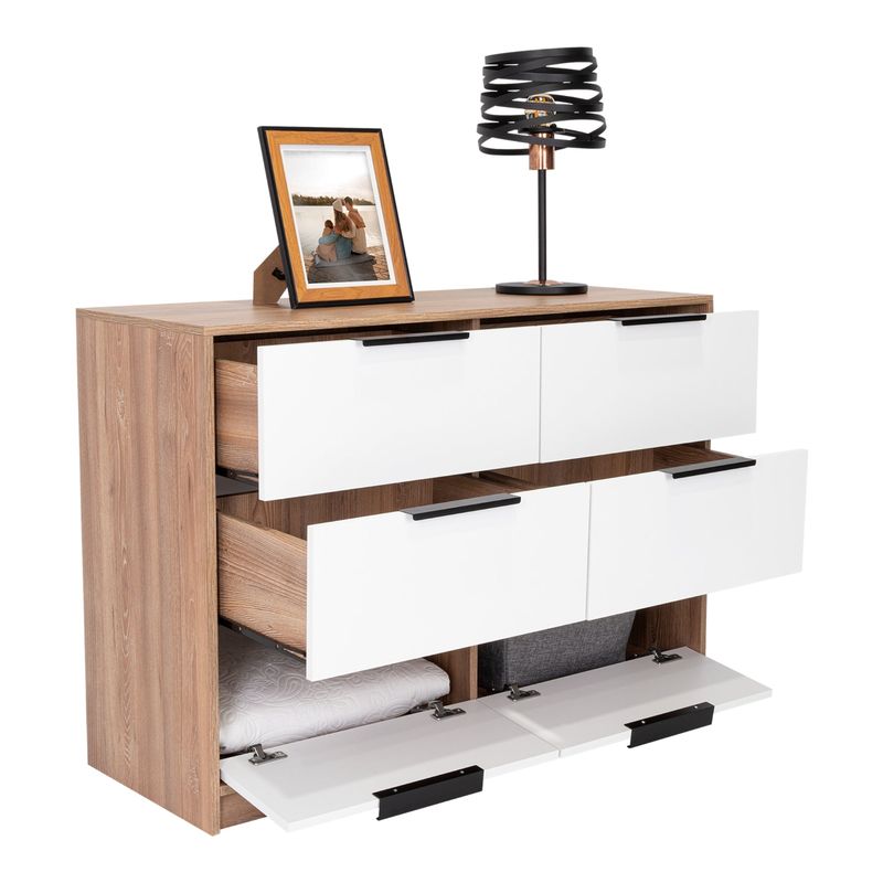 TUHOME - Cómoda Kaia 4 Cajones 2 Puertas Miel Y Blanco 77x107x41 Cm