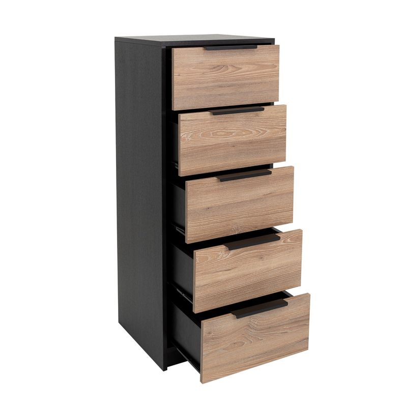 TUHOME - Cómoda Alta Kaia 5 Cajones Wengue Y Miel 107x45x41 Cm