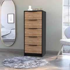 TUHOME - Cómoda Alta Kaia 5 Cajones Wengue Y Miel 107x45x41 Cm