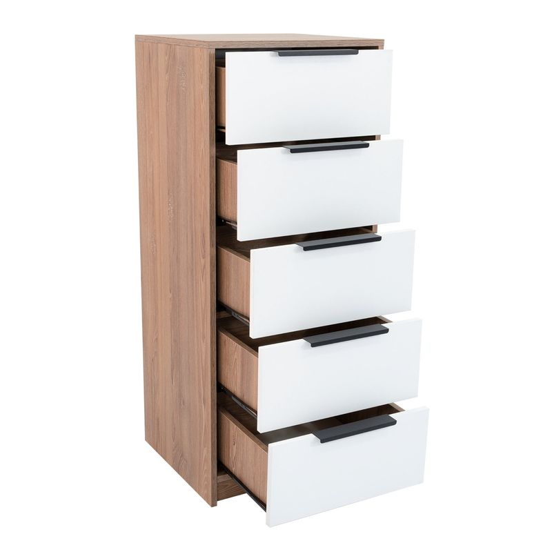 TUHOME - Cómoda Alta Kaia 5 Cajones Miel Y Blanco 107x45x41 Cm
