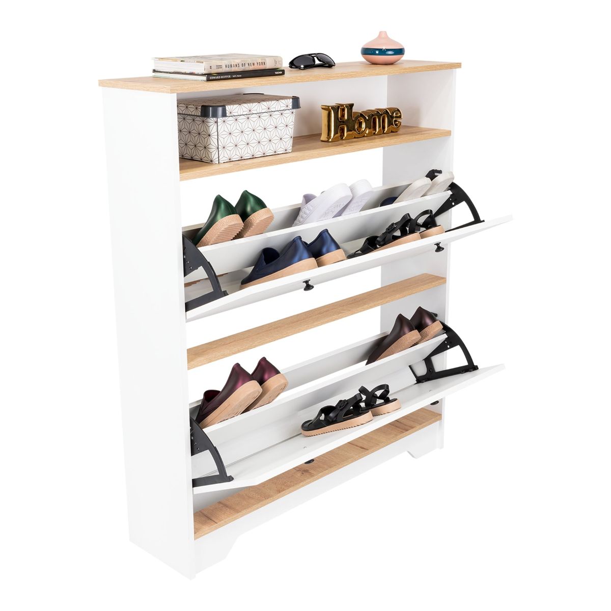 TUHOME - Cómoda Zapatero Z-100 2 Puertas Abatibles Blanco Y Duna.