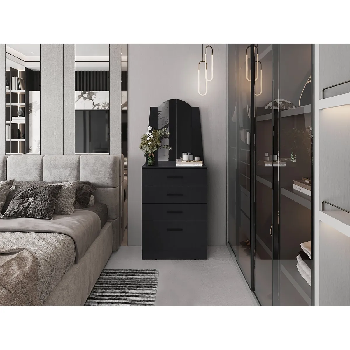 TUHOME - Cómoda Praga 3 Cajones 1 Puerta Abatible Wengue