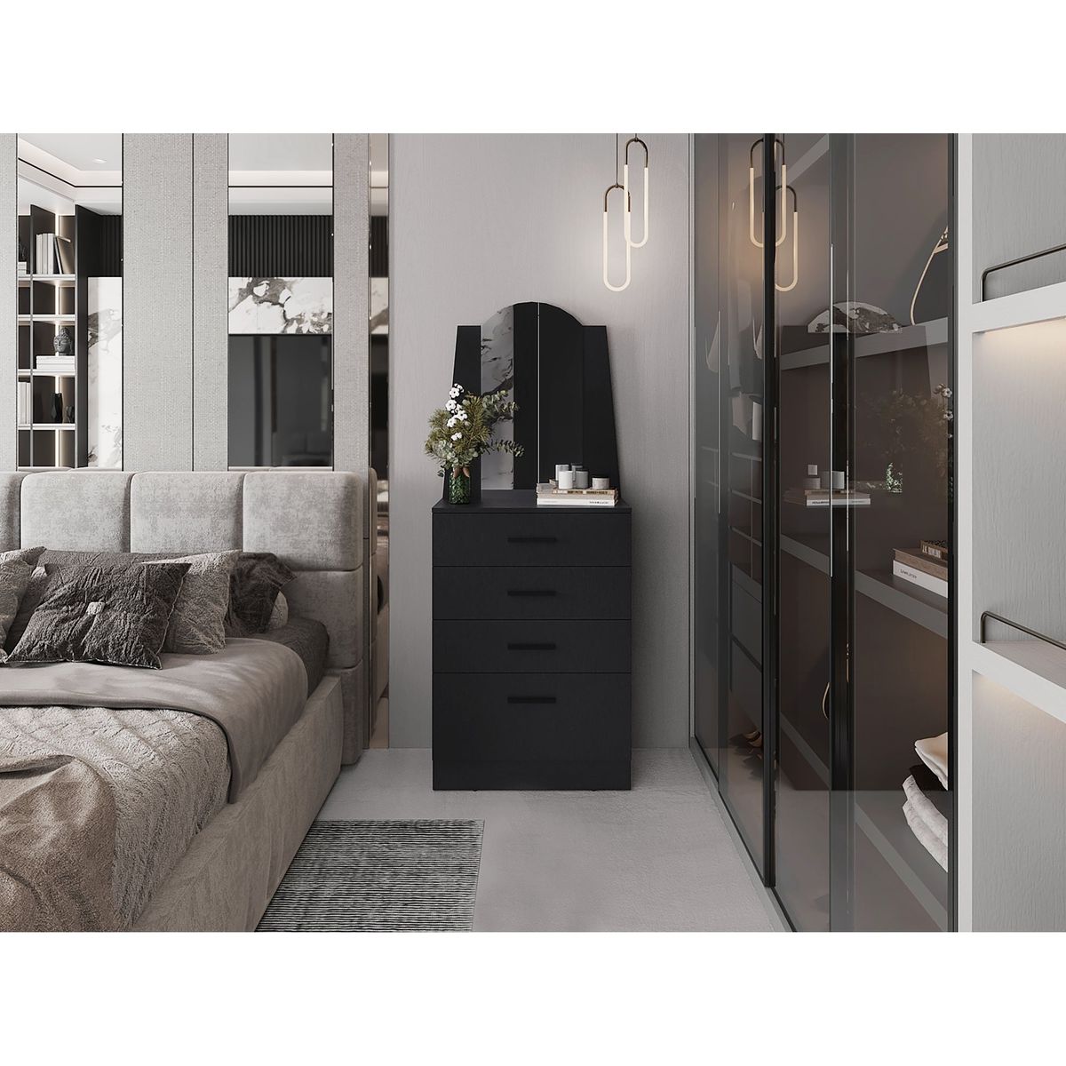 TUHOME - Cómoda Praga 3 Cajones 1 Puerta Abatible Wengue