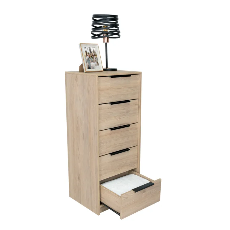 TUHOME - Cómoda Alta Kaia 5 Cajones Rovere Y Blanco 107x45x41 Cm