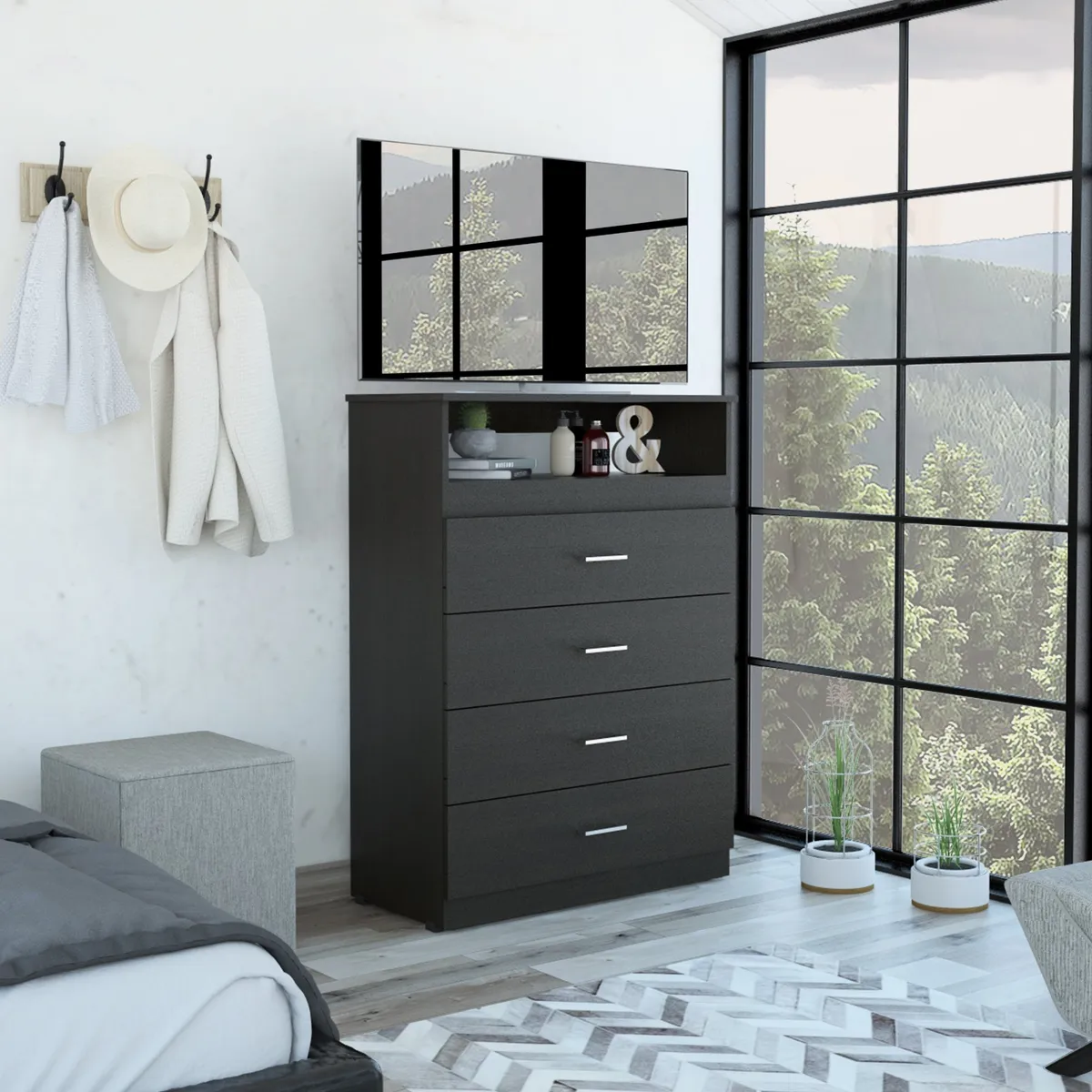 TUHOME - Cómoda Z-80 4 Cajones Tv 40 Wengue